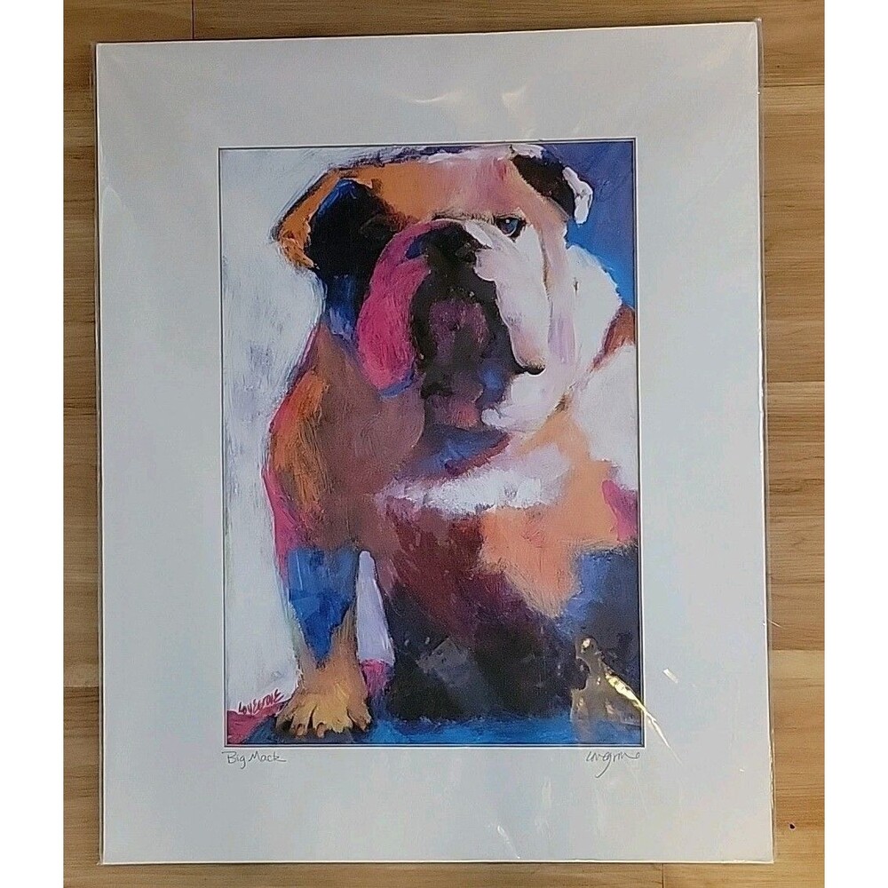 RARE Hand Signed LEOMA LOVEGROVE Print Matted Vintage Bull Dog 16x20 Y2K